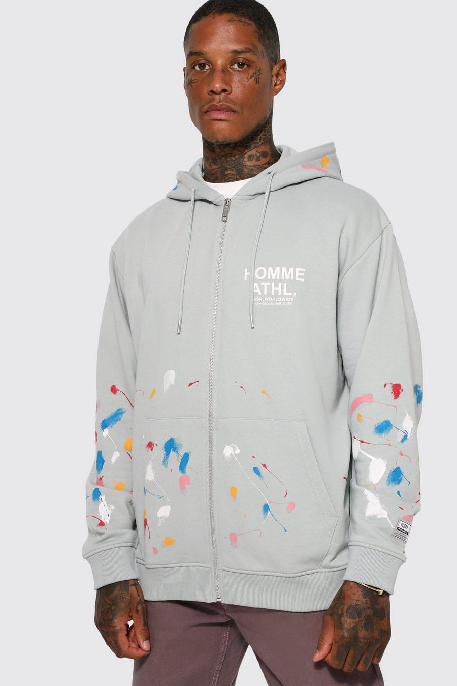 Oversized Paint Splatter Zip Through Hoodie | boohoo USA Oversized Paint Splatter Zip Through Hoodie | boohoo USA